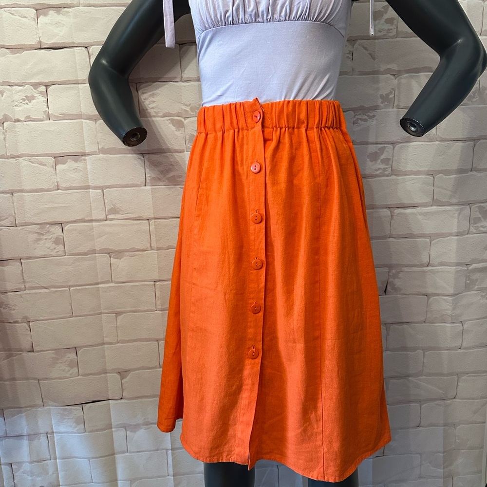 Orange Button-Front Skirt